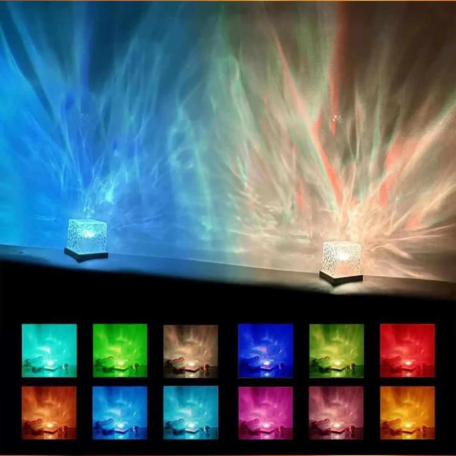 Ocean Wave Projector Light - 16 Color Aurora Glow Lamp for Home, Office, Bar, and Restaurant Ambiance